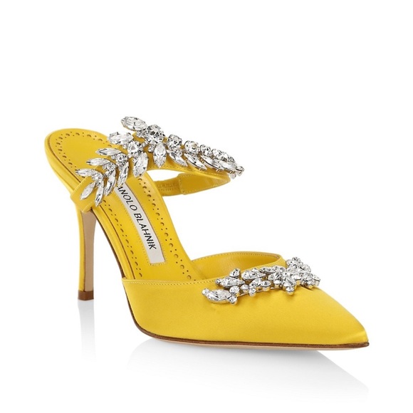 Manolo Blahnik Shoes - Manolo Blahnik Lurum 90 Embellished Satin Mules